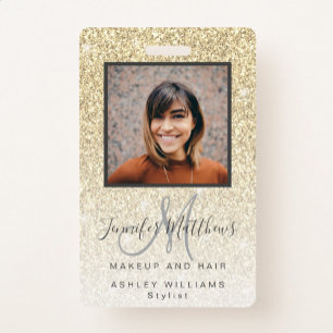 Gold Glitter Photo Makeup Hair Salon ID Badge