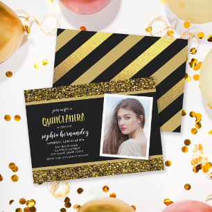 Gold Glitter Photo Quinceanera Invitation