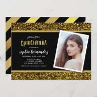 Gold Glitter Photo Quinceanera Invitation
