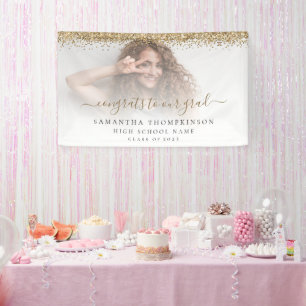 Gold Glitter Photo Script 2022 Graduation Banner