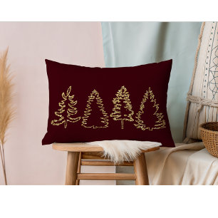 Gold Glitter Pine Trees, Burgundy, Lumbar Cushion