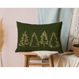 Gold Glitter Pine Trees, Ebony Green, Lumbar Cushion