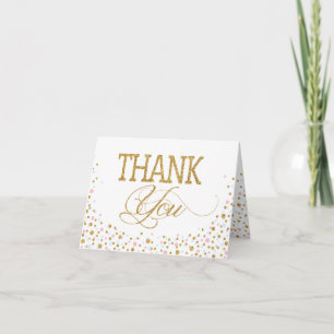 Gold Glitter Pink Blue Twins Thank You Card