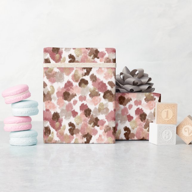 Gold Glitter Pink Dots Wrapping Paper Roll (Baby Shower)