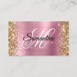 Gold Glitter Pink Foil Fancy Monogram Business Card