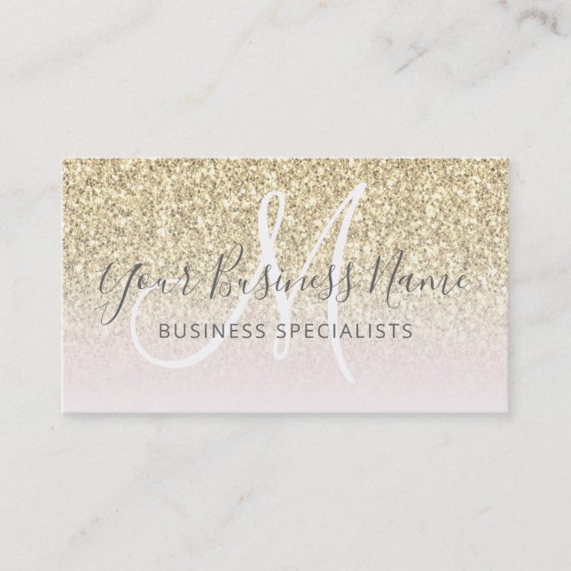 Gold Glitter Pink Girly Business Logo Monogram Card (Front)