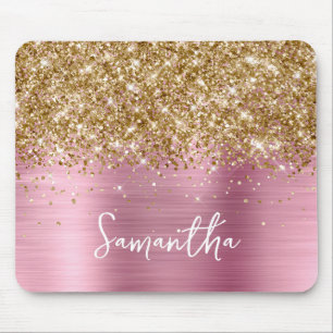 Gold Glitter Pink Glam Name Mouse Pad