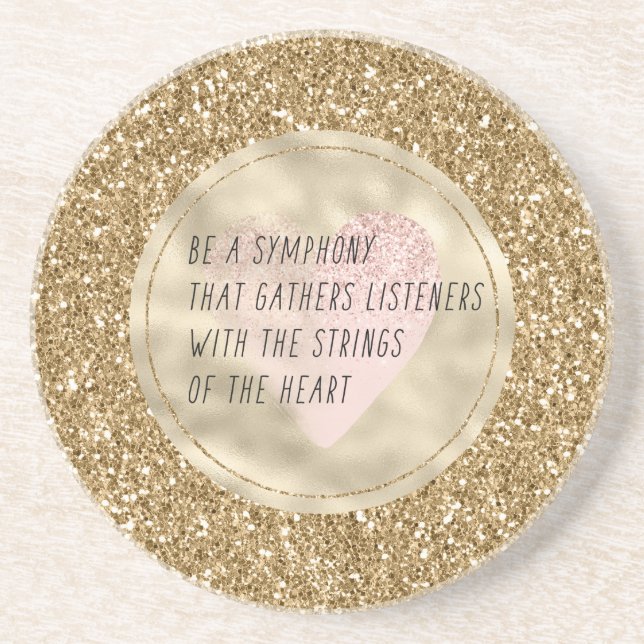 Gold Glitter Pink Heart Strings Poem           Coaster (Front)