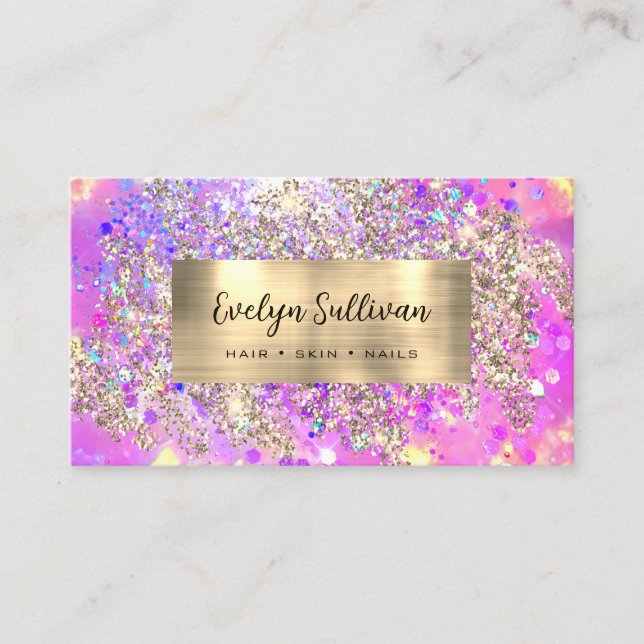 Gold glitter pink opal business card (Front)