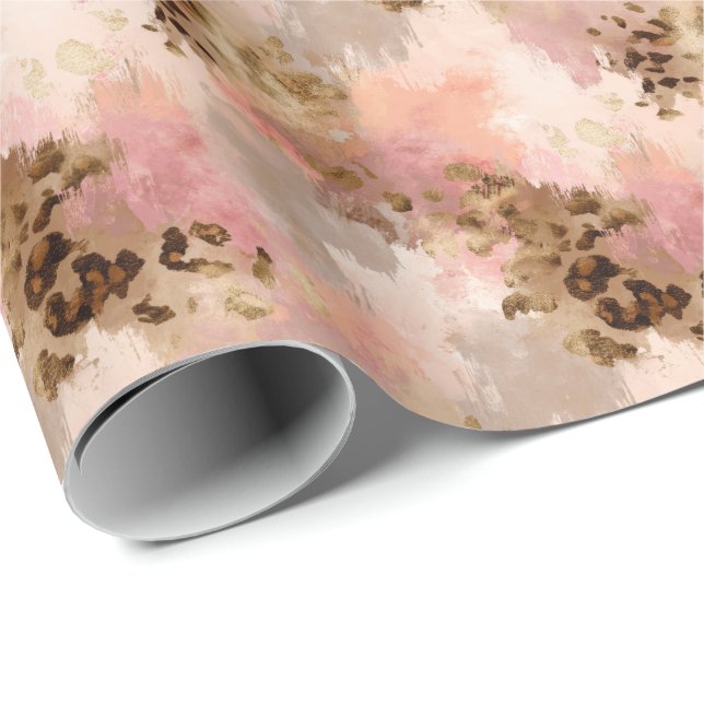 Gold Glitter Pink Print Wrapping Paper Roll (Roll Corner)