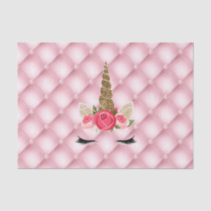 Gold Glitter & Pink Roses Unicorn Birthday Party Tissue Paper