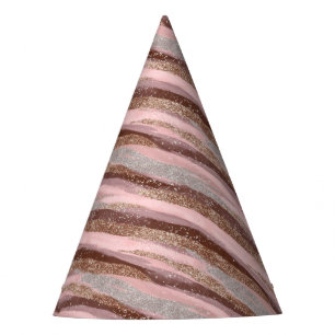 Gold Glitter Pink Stripes Party Hat