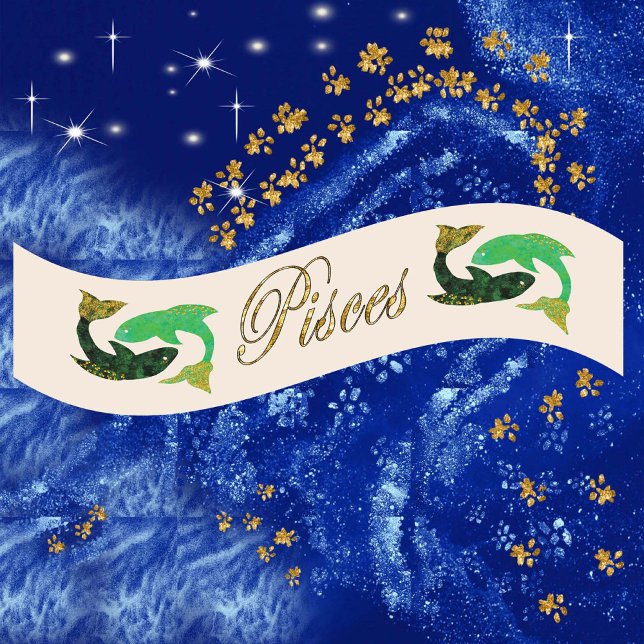 Gold Glitter Pisces Zodiac Birthday Gift Satin Ribbon (Creator Uploaded)