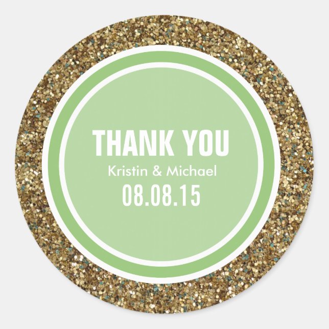 Gold Glitter & Pistachio Green Thank You Label (Front)