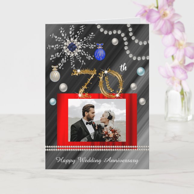 Gold Glitter Platinum 70th Wedding Anniversary Card (Orchid)