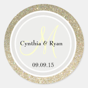 Gold Glitter & Platinum Wedding Monogram Label