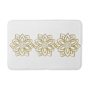 Gold Glitter Poinsettia Christmas White Bath Mat