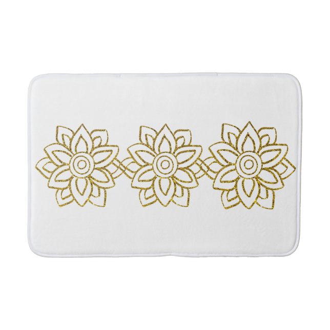 Gold Glitter Poinsettia Christmas White  Bath Mat (Front)