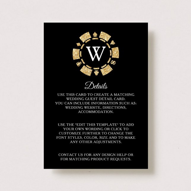 Gold Glitter Poker Chip Casino Wedding Detail Enclosure Card (Creator Uploaded)