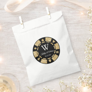 Gold Glitter Poker Chip Casino Wedding Favour Bags