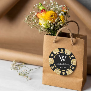 Gold Glitter Poker Chip Casino Wedding Party Favou Classic Round Sticker