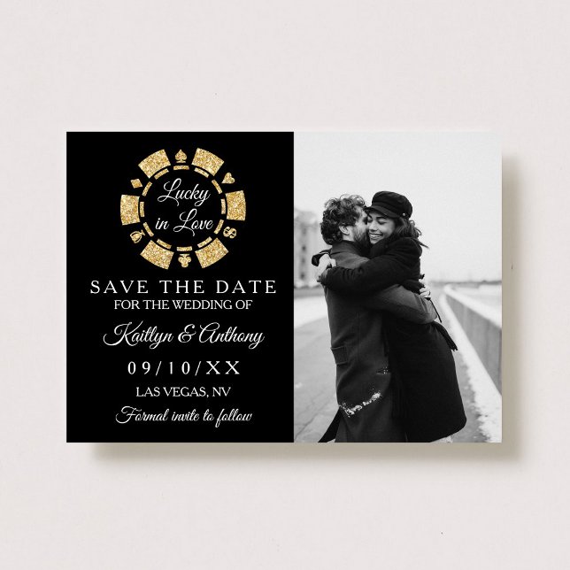 Gold Glitter Poker Chip Casino Wedding Photo Save The Date (Creator Uploaded)