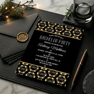 Gold Glitter Poker Chip Las Vegas Bachelor Party Invitation