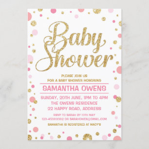 Gold glitter polka dot Baby Girl Shower Invitation
