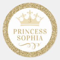 Gold Glitter Princess Party Favour Sticker Label