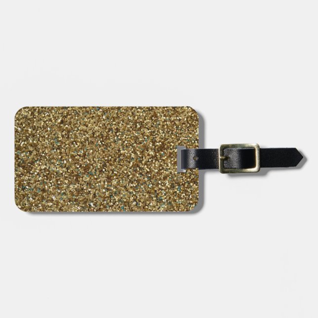 Gold Glitter Print Metallic Luggage Tag (Front Horizontal)