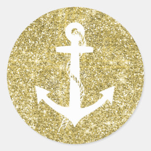 Gold Glitter Print Nautical Anchor Stickers
