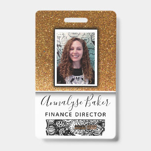 Gold Glitter Professional CNA Nurse Dr Photo Name ID Badge