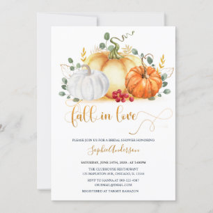 Gold Glitter Pumpkin Fall in Love Bridal Shower Invitation