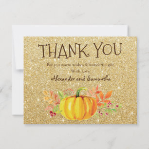Gold Glitter Pumpkin Fall Thank You Card