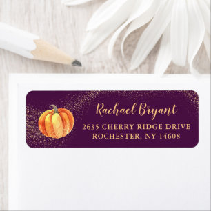Gold Glitter Pumpkin Purple Fall Return Address