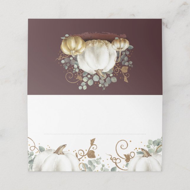 Gold Glitter Pumpkins Fall Wedding Place Card (Outside Unfolded)