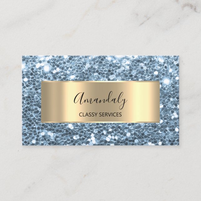 Gold  Glitter QR Code Logo Beauty Celastial Blue   Business Card (Front)