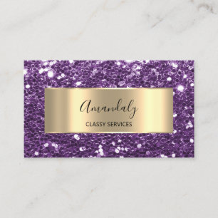 Gold Glitter QR Code Logo Violet Purple Amethyst Business Card