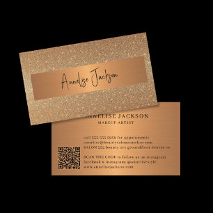 Gold glitter QR CODE luxury makeup artist Business Card