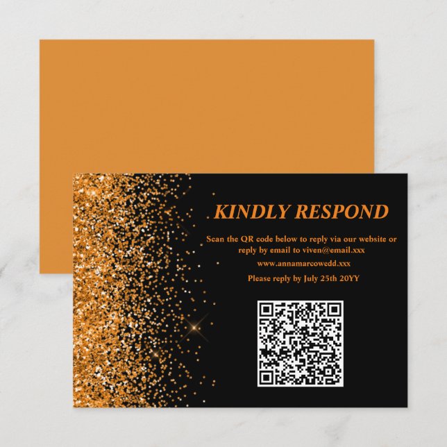 Gold Glitter QR Code RSVP Card (Front/Back)