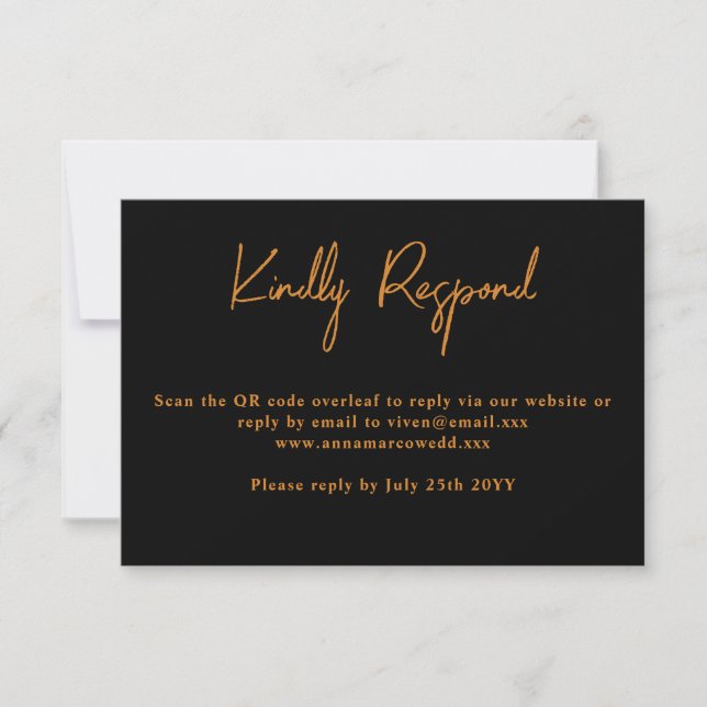 Gold Glitter QR Code Wedding RSVP Card (Front)