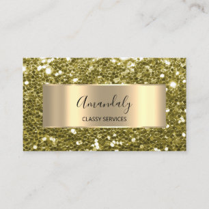 Gold Glitter QRCode Logo Elegant Mustard Green Bu Business Card