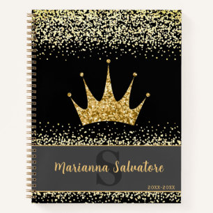 Gold Glitter Queen and Princess Crown Notebook
