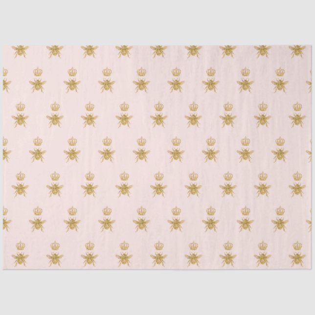 Gold Glitter Queen Bee Crown Blush Pink Baby Girl Tissue Paper (Front)
