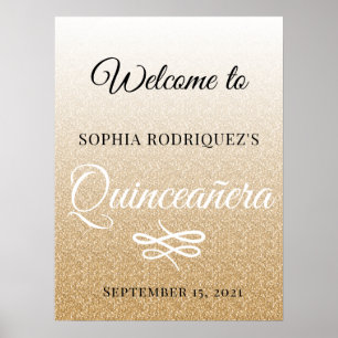 Gold Glitter Quinceañera 15th Birthday Welcome Poster