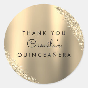Gold Glitter Quinceanera Save the Date Classic Round Sticker