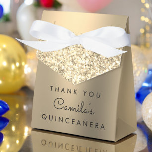 Gold Glitter Quinceanera Save the Date Favour Box
