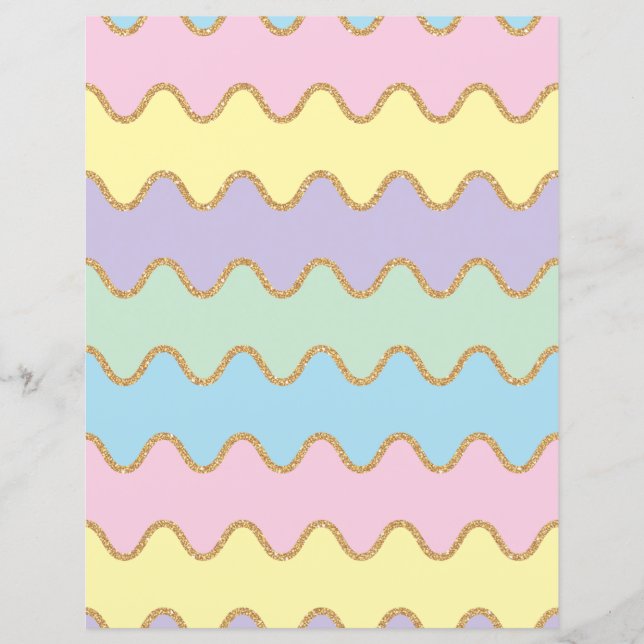 Gold Glitter Rainbow Wavy Pattern Scrapbook Paper (Front)