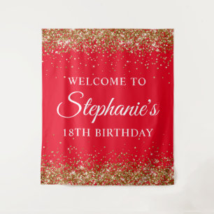 Gold Glitter Red 18th Birthday Party Welcome Tapestry