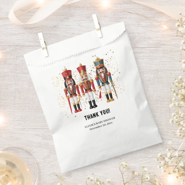 Gold Glitter Red & Blue Nutcracker Baby Shower Favour Bags (Clipped)